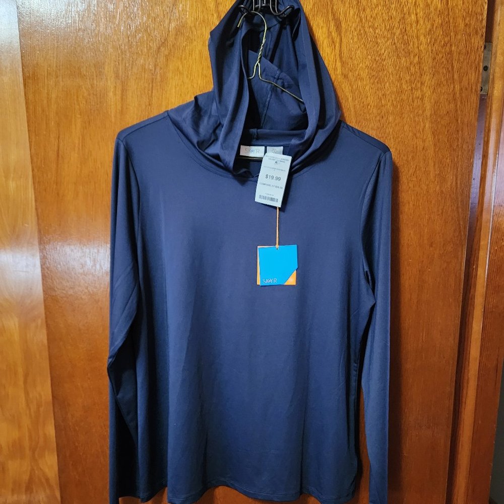 Women's 2XL SKYR Blue Long Sleeve Hooded Sun Shirt